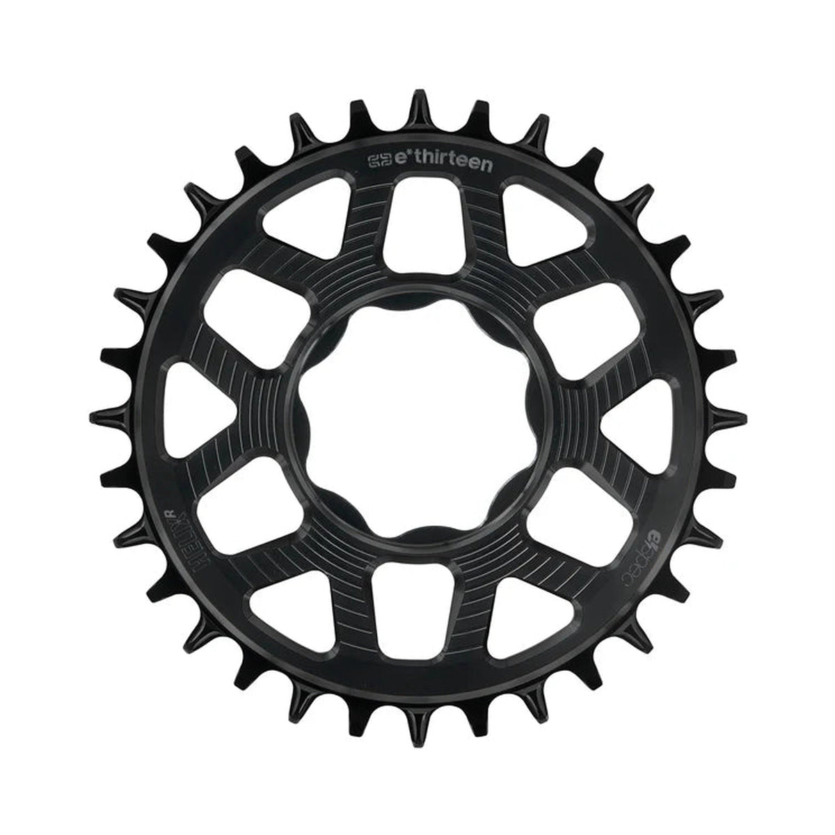Corona monocorona E-THIRTEEN HELIX RACE E-SPEC 11/12 velocità a montaggio diretto TQ HPR50, nera — vista della corona su sfondo bianco