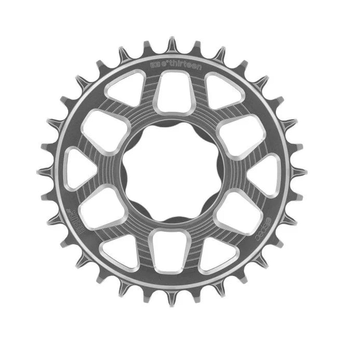 Corona monocorona E-THIRTEEN HELIX RACE E-SPEC 11/12 velocità a montaggio diretto TQ HPR50, argento — vista della corona su sfondo bianco