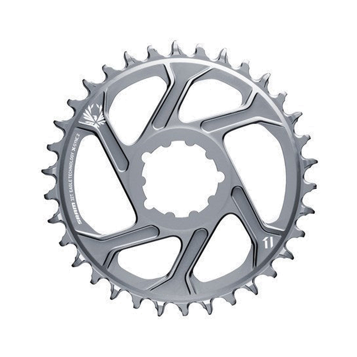 Corona monocorona SRAM X-SYNC 2 EAGLE 12 velocità a montaggio diretto, disassamento 6 mm, grigia — vista della corona su sfondo bianco