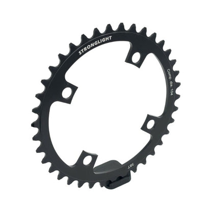 Corona monocorona STRONGLIGHT BOSCH GEN1/GEN3 1/8/9/10 velocità, BCD 104 mm (Bosch, Shimano, Yamaha, Bafang, Brose…), in acciaio — vista della corona su sfondo bianco