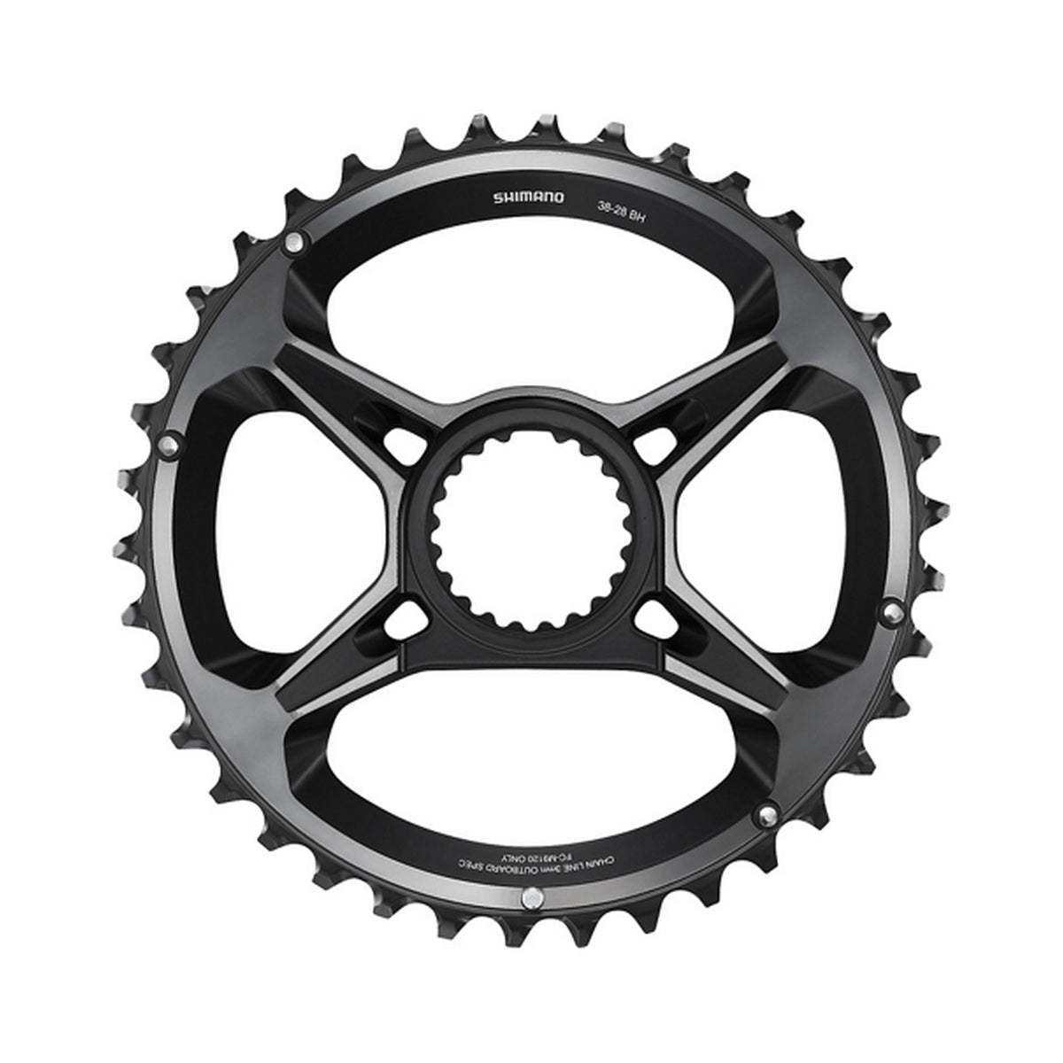 Corona esterna SHIMANO XTR per FC-M9120-B2 (28-38 denti) 12 velocità — vista della corona su sfondo bianco