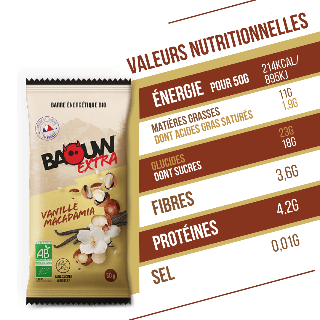 BAOUW ORGANIC EXTRA Vaniglia-Macadamia Barretta energetica (50g)