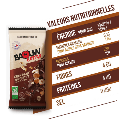 Barretta Energetica BAOUW BIO EXTRA Cioccolato-Nocciola (50g)