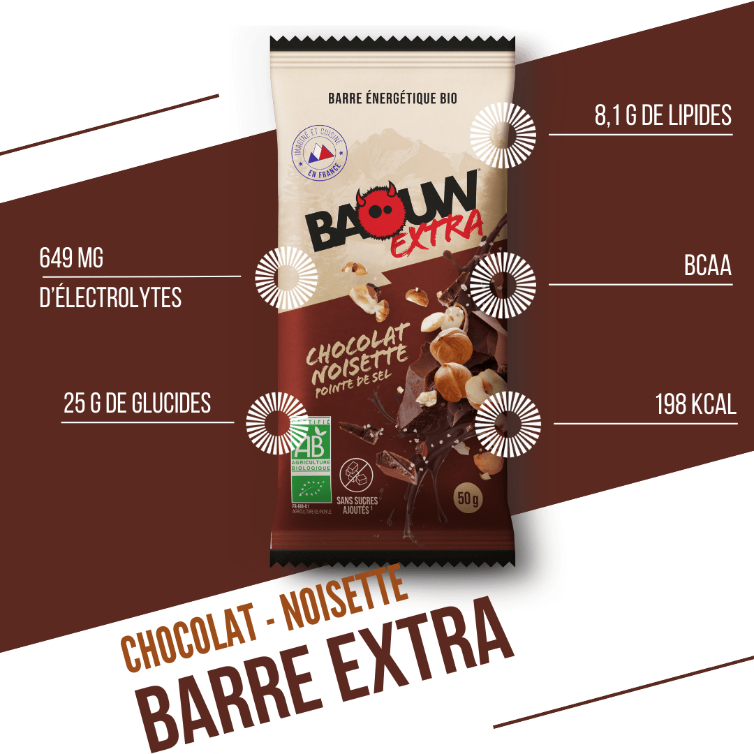 BAOUW ORGANIC EXTRA Cioccolato Nocciola Barretta energetica (50g)