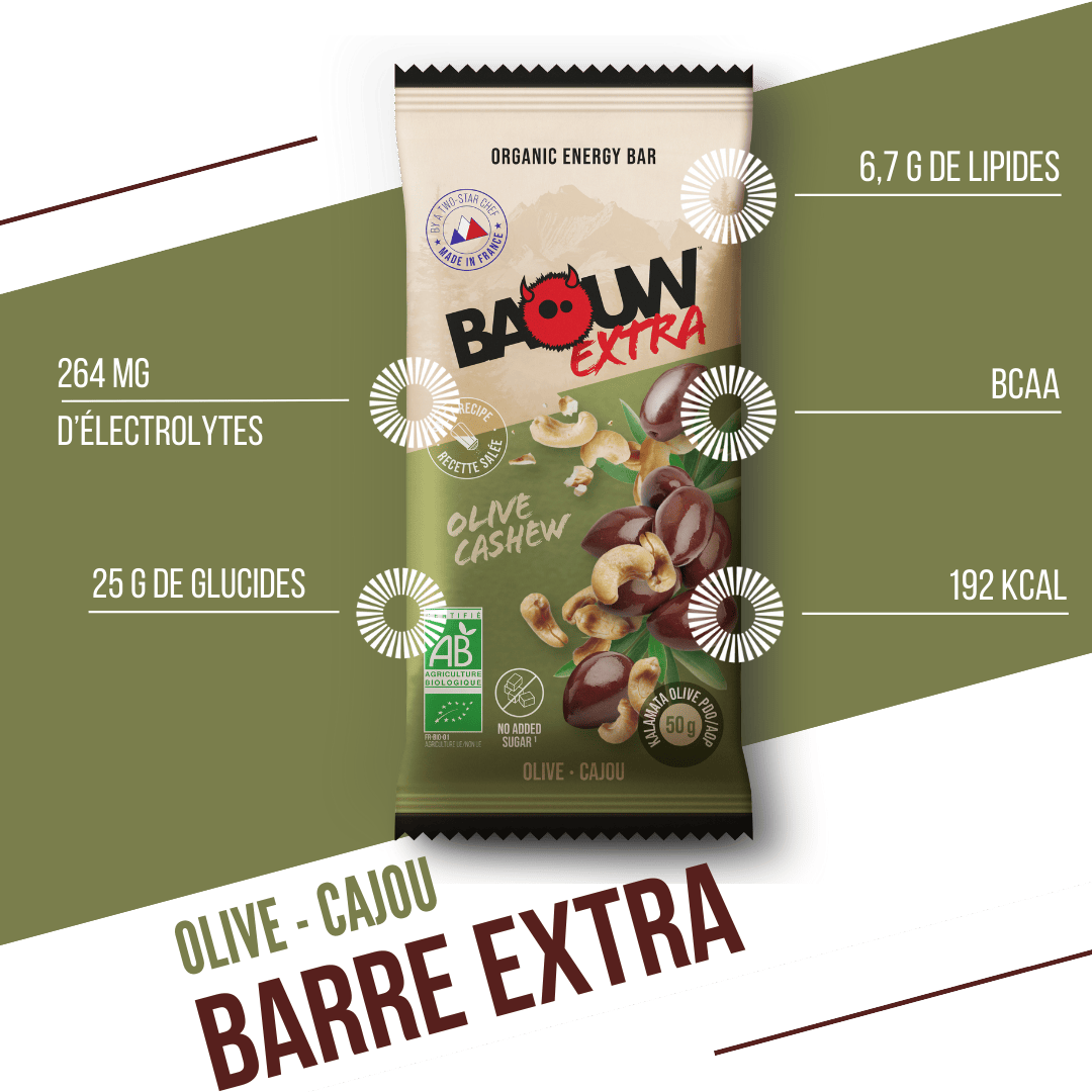 BAOUW ORGANIC EXTRA Barretta energetica salata all'oliva e anacardi (50g)