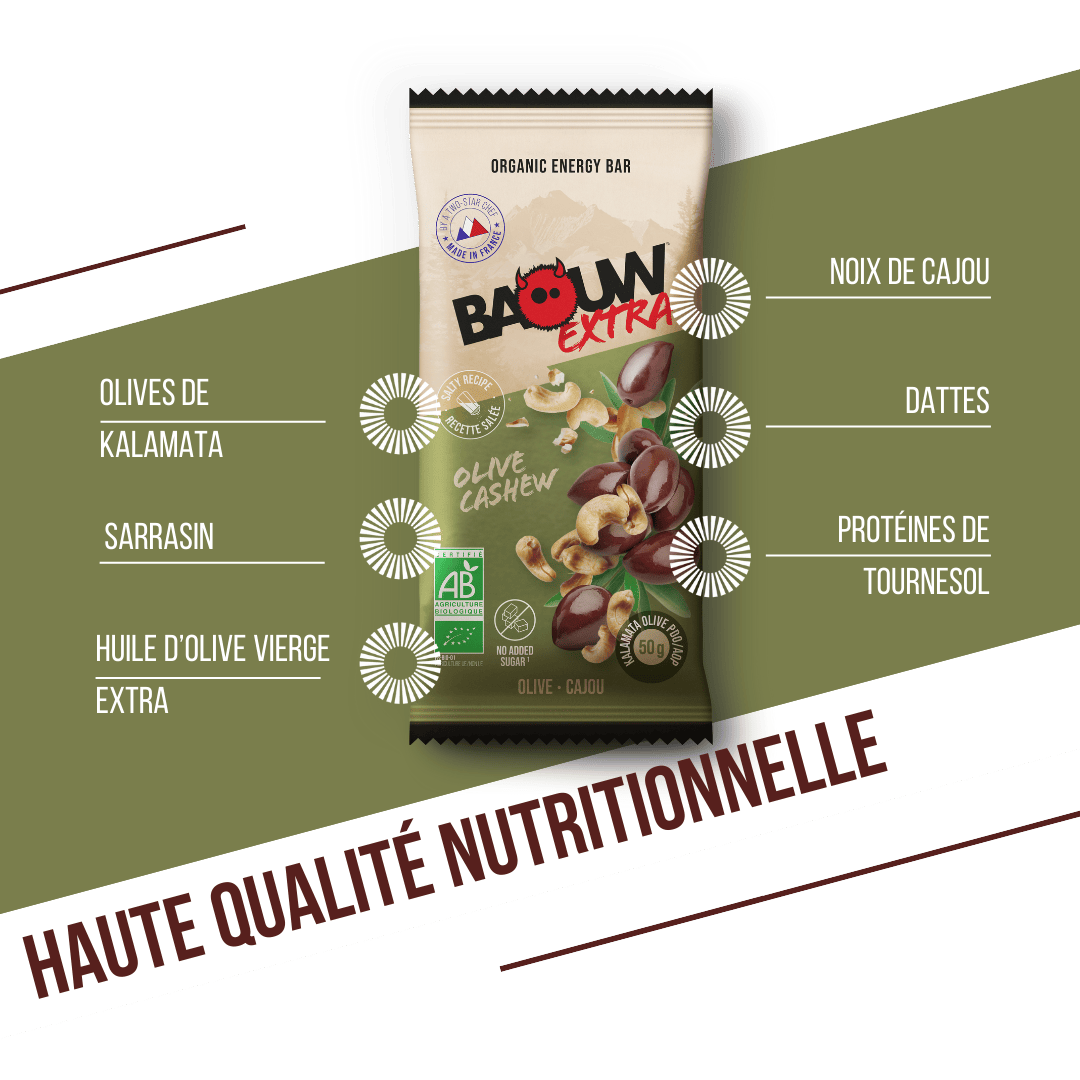 BAOUW ORGANIC EXTRA Barretta energetica salata all'oliva e anacardi (50g)