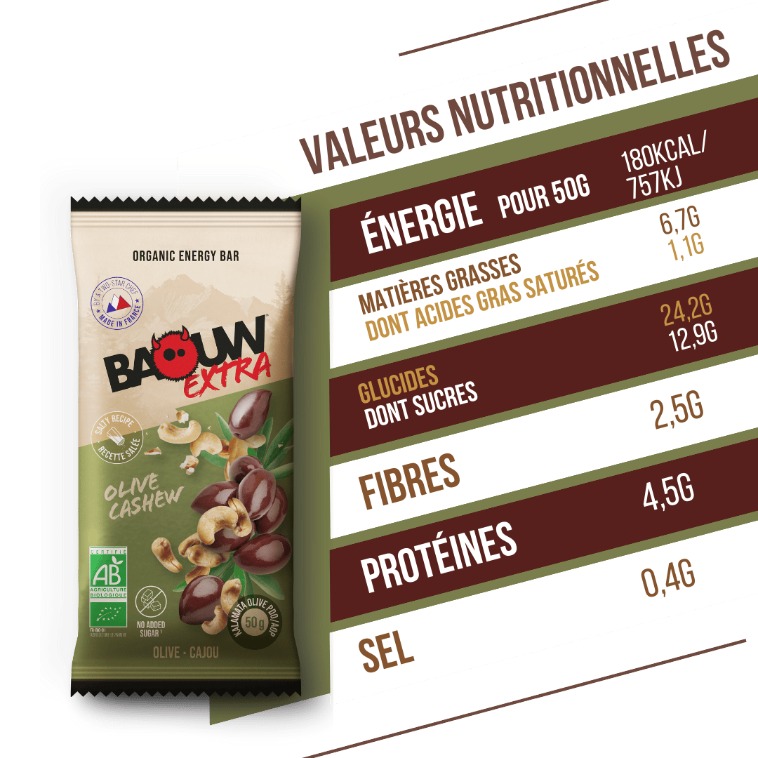 BAOUW ORGANIC EXTRA Barretta energetica salata all'oliva e anacardi (50g)
