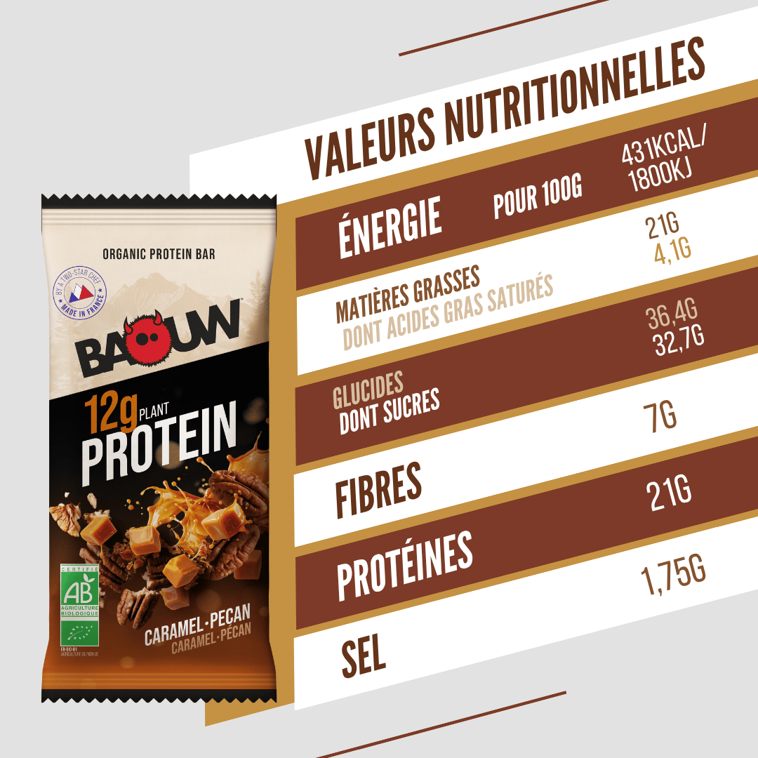 Barretta proteica BAOUW BIO EXTRA caramello e noci pecan (50 g)