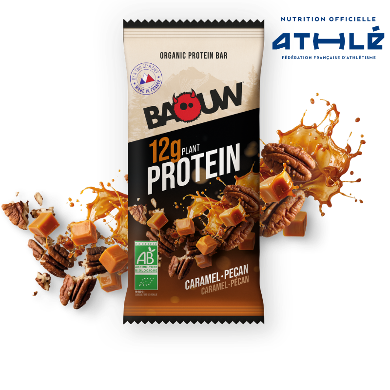 Barretta proteica BAOUW BIO EXTRA caramello e noci pecan (50 g)