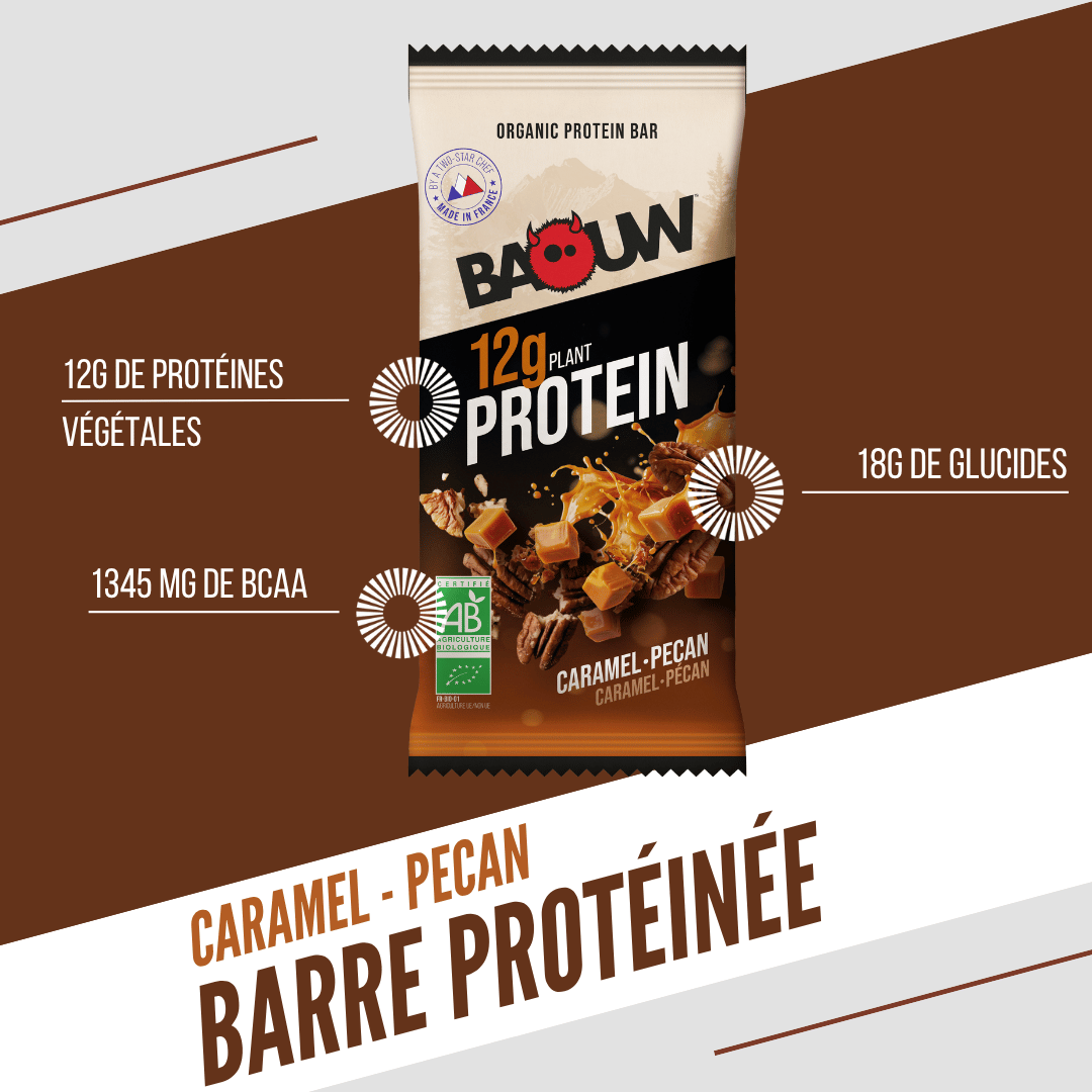 Barretta proteica BAOUW BIO EXTRA caramello e noci pecan (50 g)