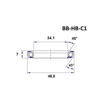 Cuscinetto di sterzo BLACK BEARING C1 1-1/4" 45/45° (34,1 x 46,8 x 7 mm)