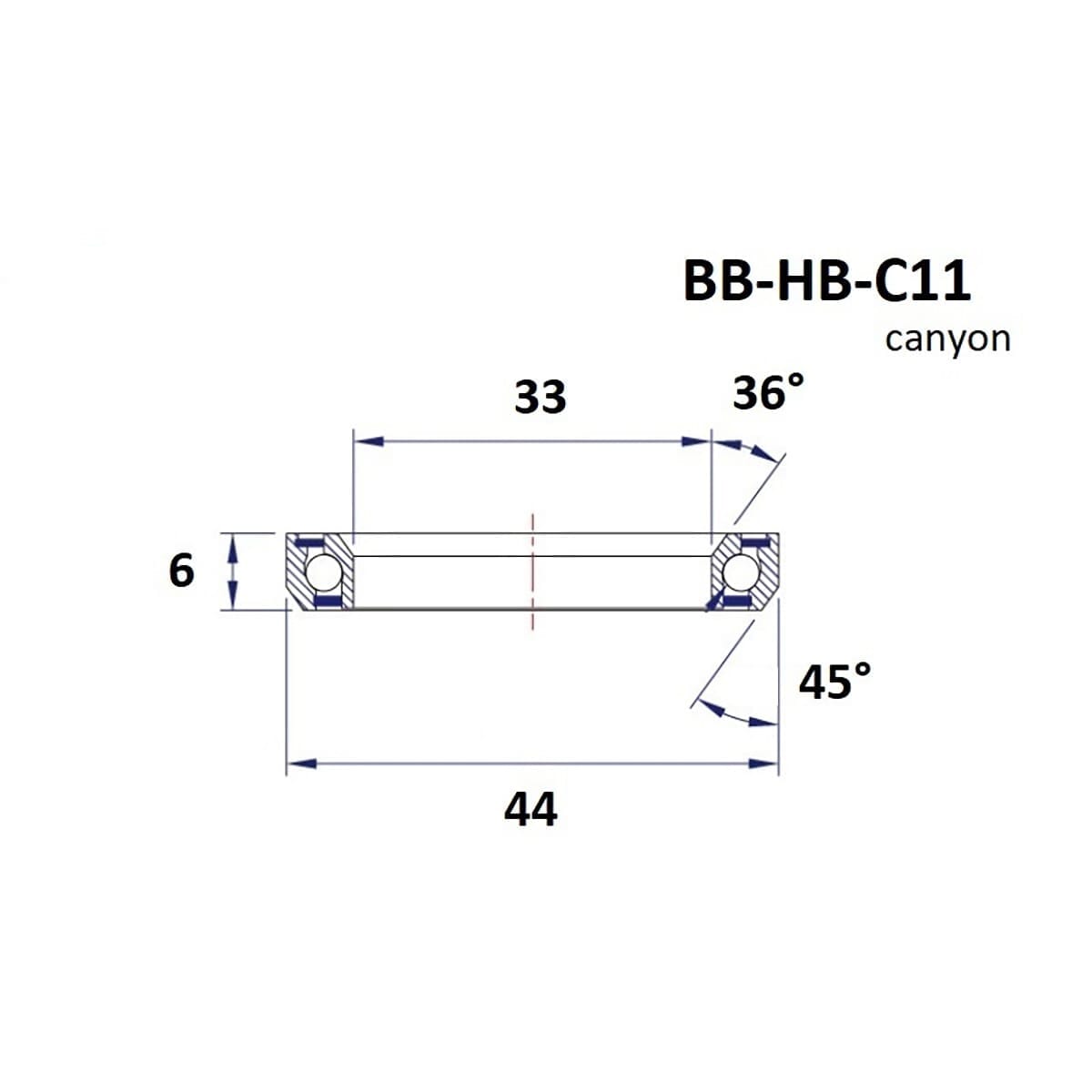 Roulement de Direction BLACK BEARING Canyon C11 36/45° (33 x 44 x 6 mm)