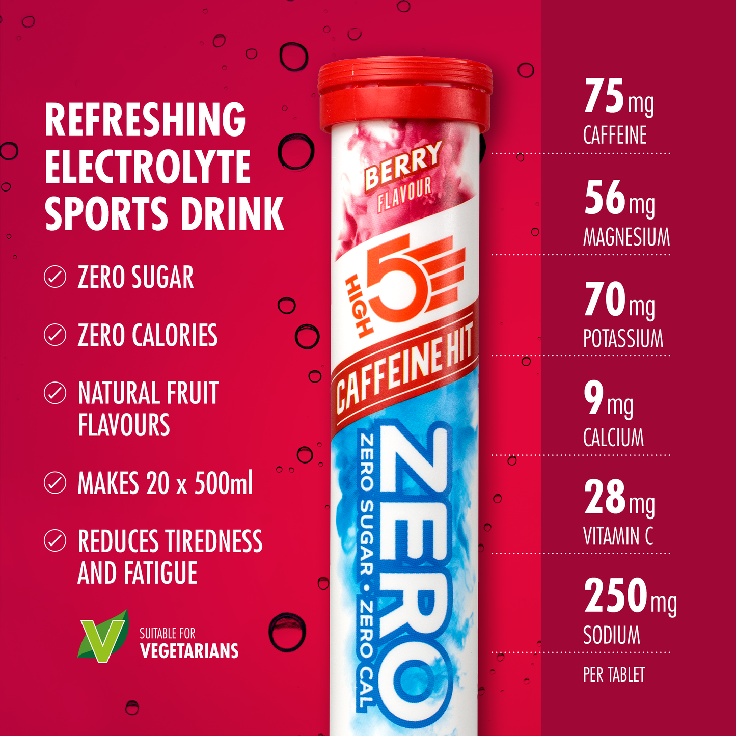 Compresse idratanti elettrolitiche High5 ZERO Caffeina (x20) Frutti Rossi