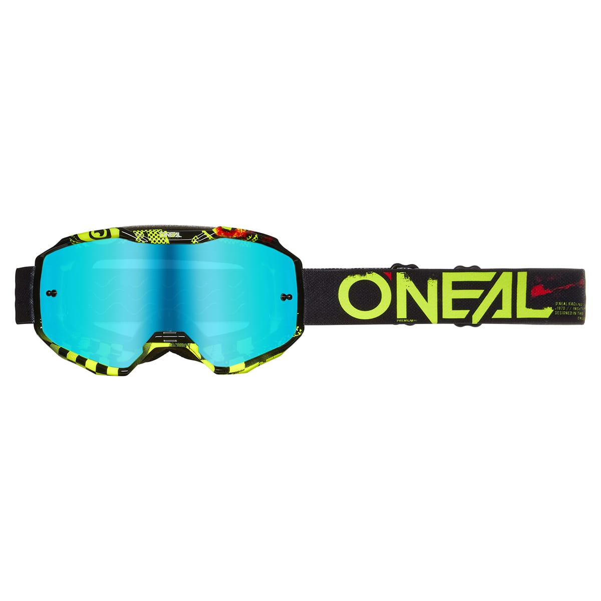 Maschera O'NEAL B-10 ATTACK Nera/Giallo Fluo - Blu Radium