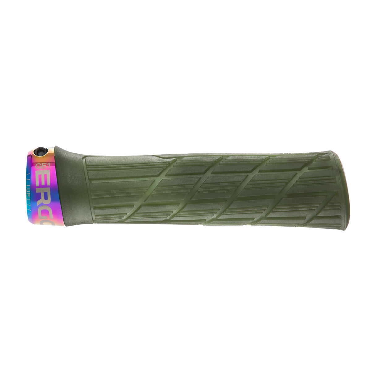 Manopole ERGON GE1 EVO Factory verde muschio ghiacciato con collarini effetto iridescente - dettaglio
