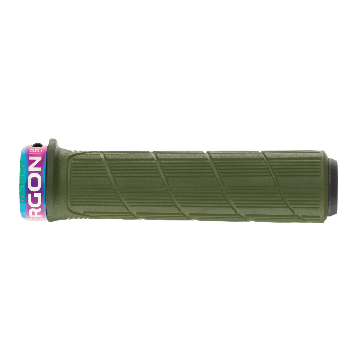Manopole ERGON GD1 EVO Factory verde muschio ghiacciato con collarini Oil Slick - dettaglio