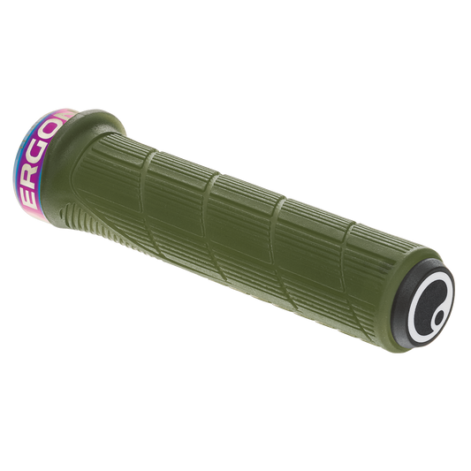 Manopole ERGON GD1 EVO Slim Factory verde muschio ghiacciato con collarini Oil Slick
