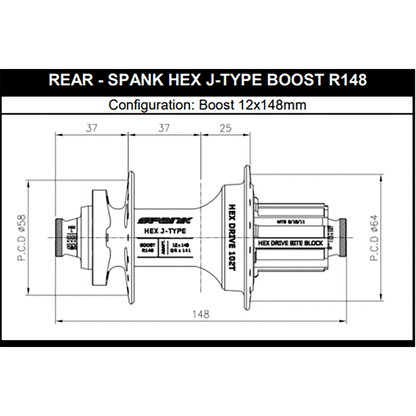 Mozzo Posteriore SPANK HEX DRIVE 102T 12x148 mm Boost