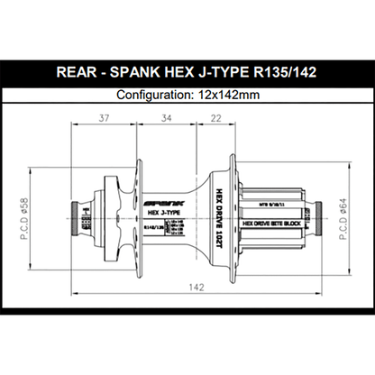 Mozzo Posteriore SPANK HEX DRIVE 102T 12x135/142 mm