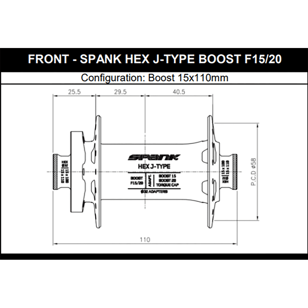 Moyeu Avant SPANK HEX 15/20 mm Boost Noir