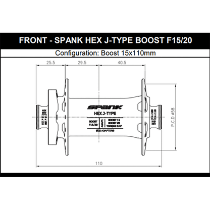 Mozzo Anteriore SPANK HEX 15/20 mm Boost Nero