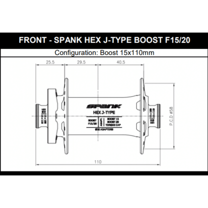 Mozzo Anteriore SPANK HEX 15/20 mm Boost Rosso