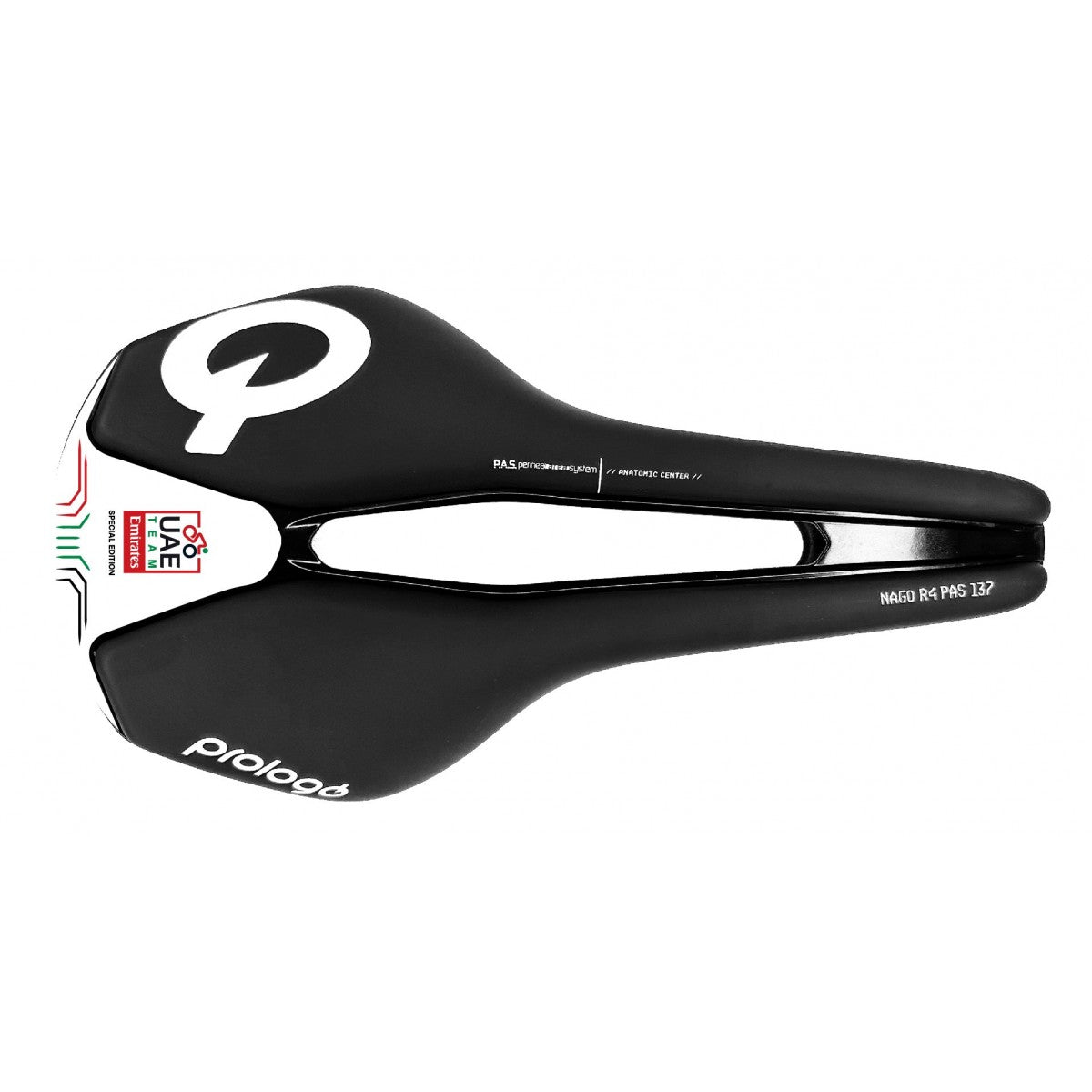 Sella PROLOGO NAGO R4 PAS Larghezza 147mm Tirox UAE Rails Nero/Bianco