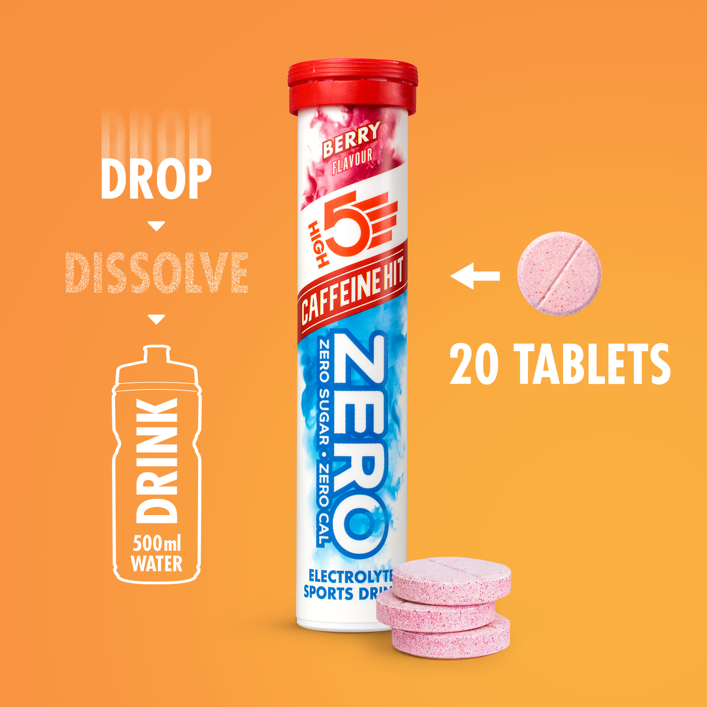 Compresse idratanti elettrolitiche High5 ZERO Caffeina (x20) Frutti Rossi