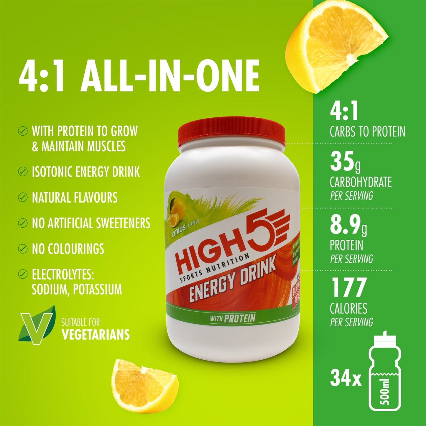 Bevanda energetica High5 ENERGY DRINK PROTEIN (1,6 kg) Limone