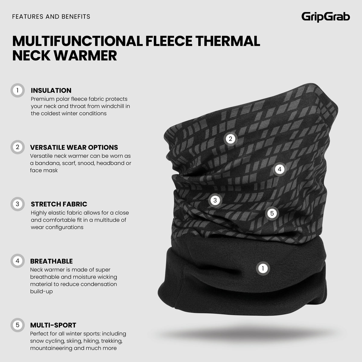 Scaldacollo multifunzione in pile termico GRIPGRAB nero