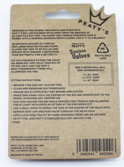 Nastro Tubeless Adesivo per Cerchio PEATY'S RIMJOB (9 m)