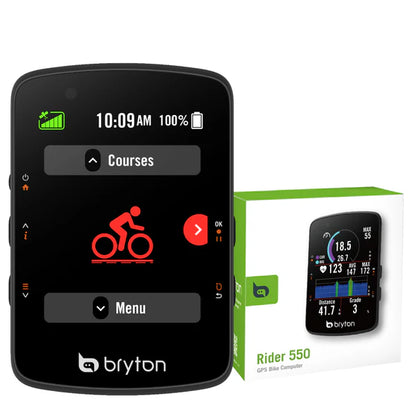 Ciclocomputer GPS BRYTON RIDER 550 E — ciclocomputer e confezione della versione E
