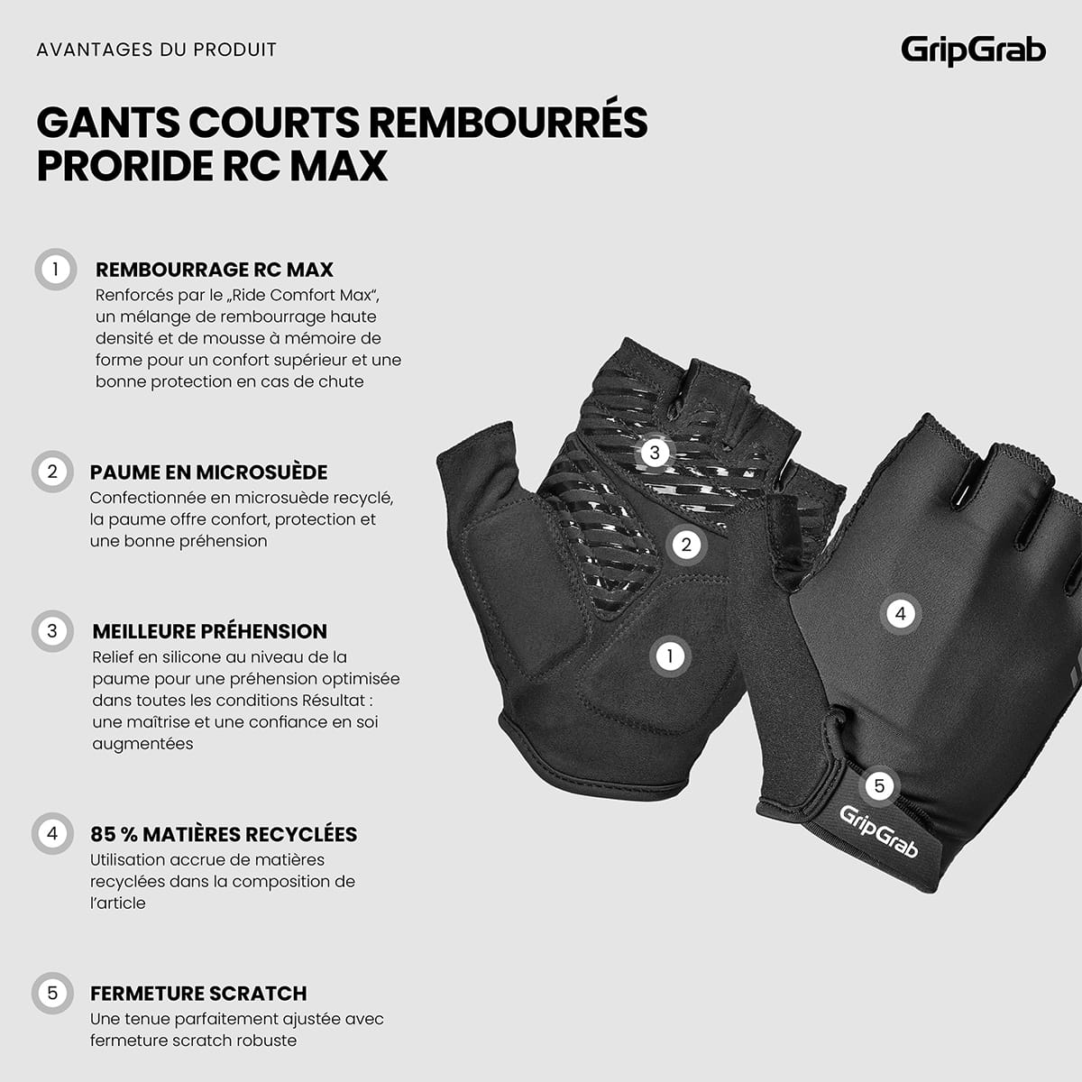 Guanti corti GRIPGRAB PRORIDE RC MAX Neri