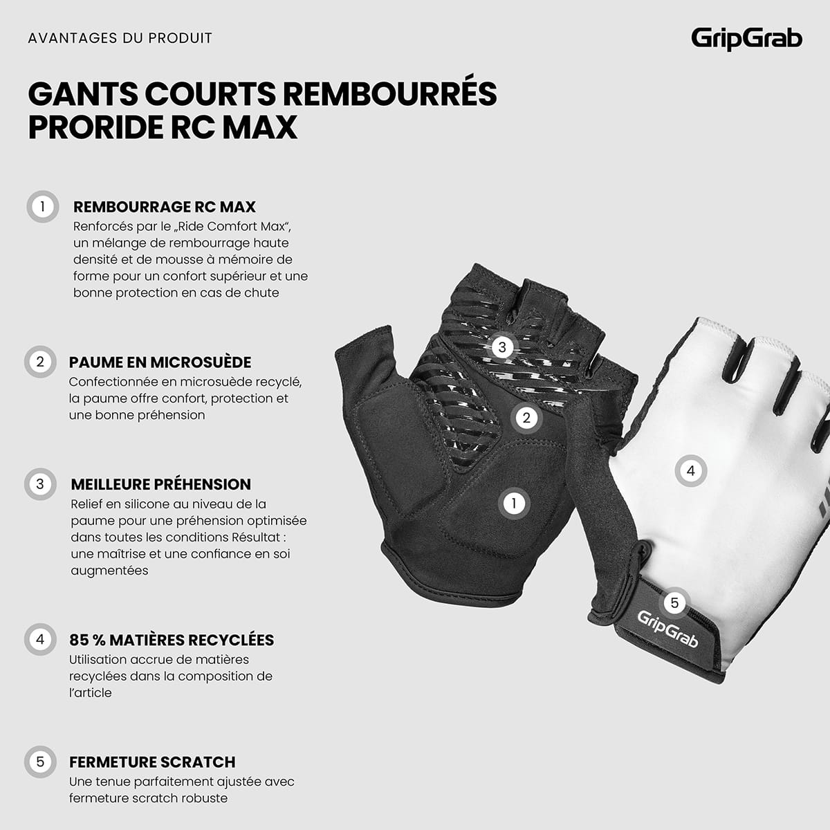 Guanti corti GRIPGRAB PRORIDE RC MAX Bianchi