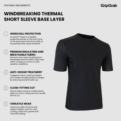 Maglia intima a maniche corte GRIPGRAB WINDBREAKING THERMAL nera