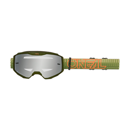 Maschera O'NEAL B-10 A RIGHE verde/arancione con lente argentata a specchio