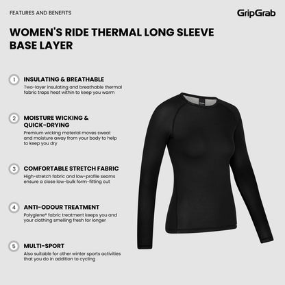 Maglia intima a maniche lunghe da donna GRIPGRAB RIDE THERMAL nera