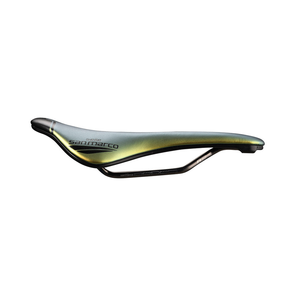 Sella SAN MARCO SHORTFIT 2.0 OPEN-FIT RACING S3 Larghezza 144mm Binari in acciaio Xsilite color oro