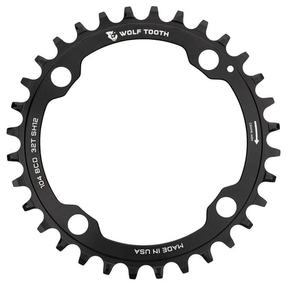 Piatto WOLF TOOTH 104 BCD 12V Shimano 4 Fori 104mm Nero