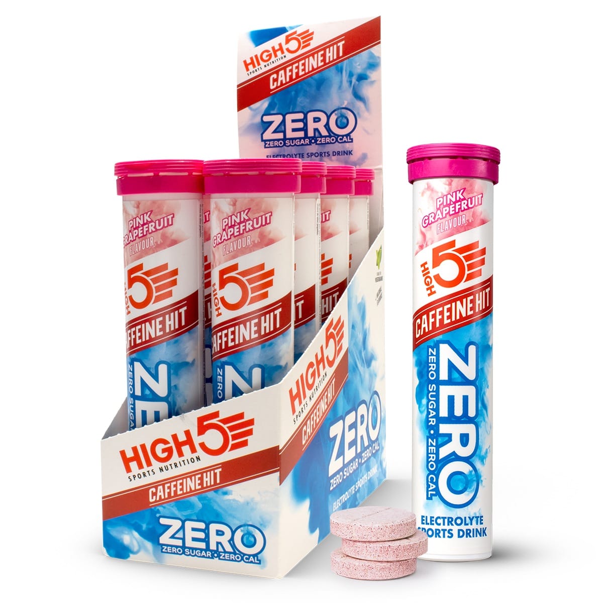 Bevanda anticrampi HIGH5 ZERO Caffeina Hit Tubo da 20 pastiglie Pompelmo rosa