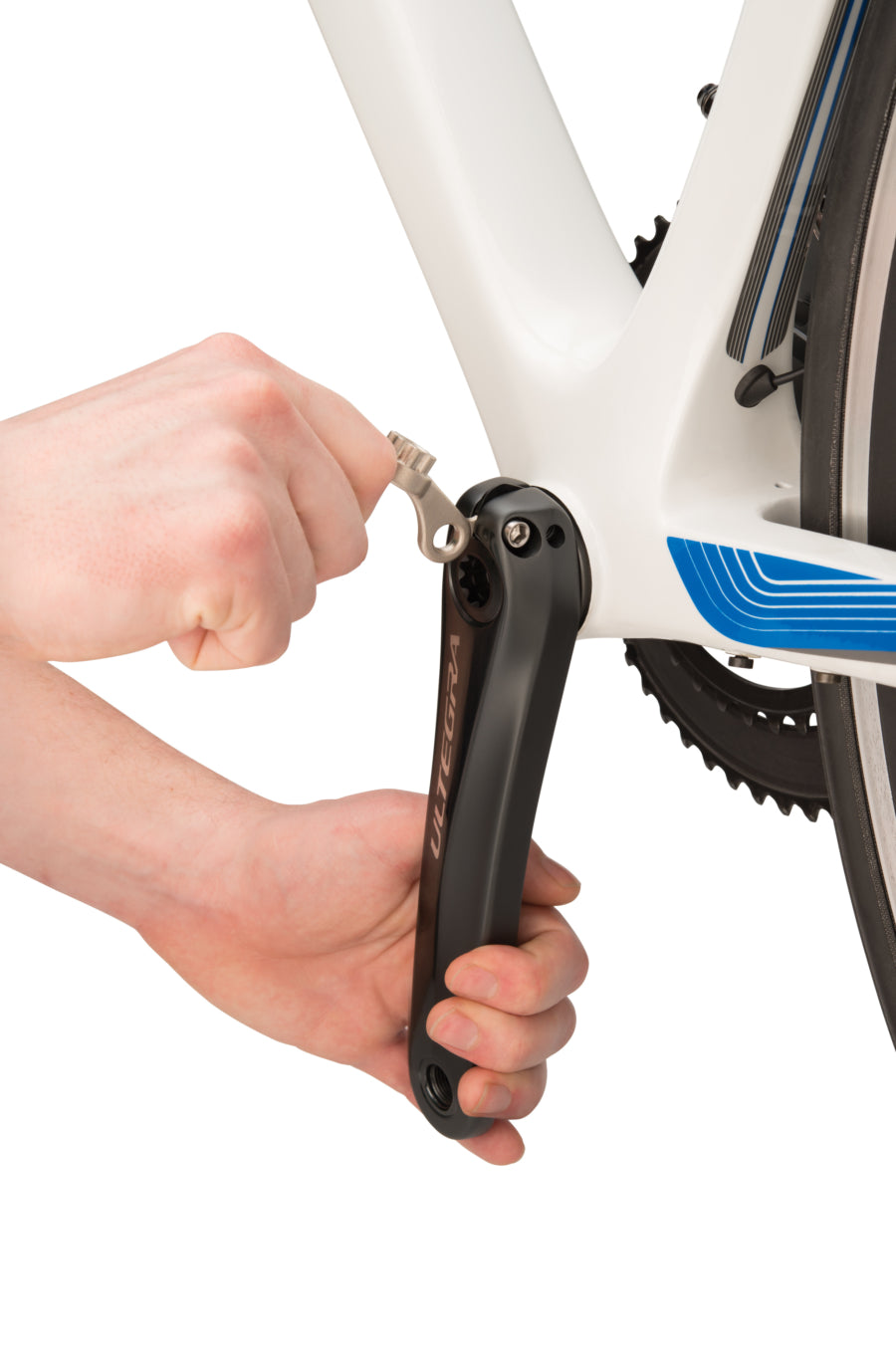 Gancio del Park Tool BBT-10.2 che solleva la piastrina di sicurezza Hollowtech II