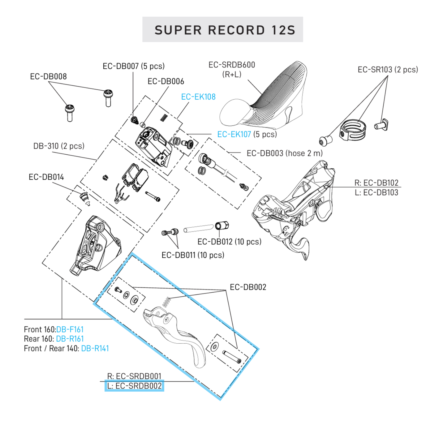 Leva Freno Singola Sinistra CAMPAGNOLO SUPER RECORD 12V DISC