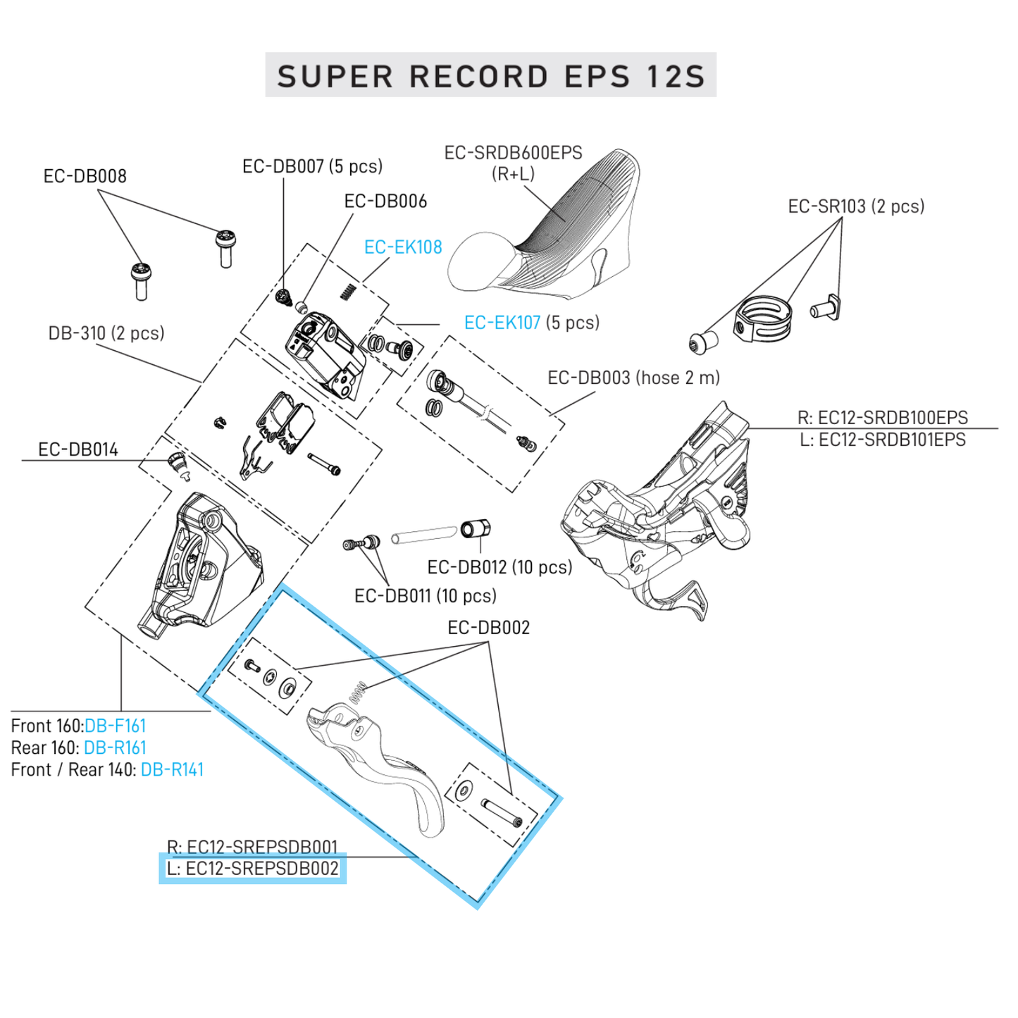 Leva Freno Singola Sinistra CAMPAGNOLO SUPER RECORD EPS 12V DISC