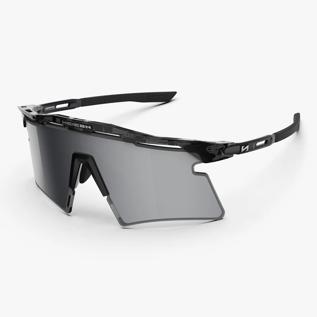 SCICON AEROSHADE 2.0 Occhiali TITANIO Nero Cristallo Lucido Multimirror Argento + Lente Rosa