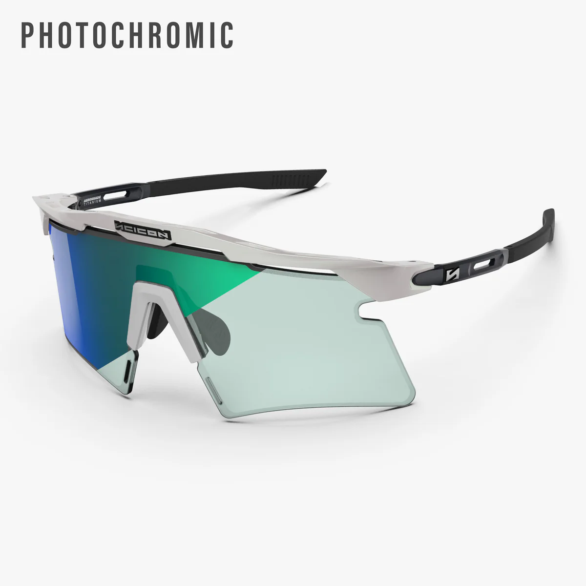 SCICON AEROSHADE 2.0 Occhiali in metallo bianco TITANIO Lente fotocromatica blu verde