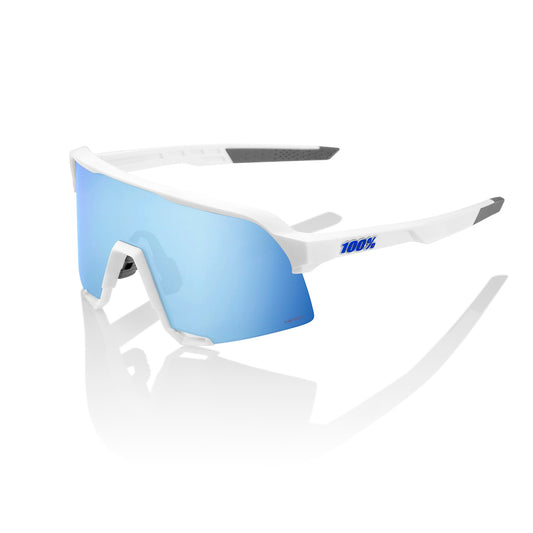 100% S3 Occhiali bianchi opachi Hiper multistrato a specchio blu