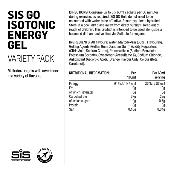 Confezione da 7 gel energetici SIS GEL GO ISOTONIC senza glutine (60 ml)