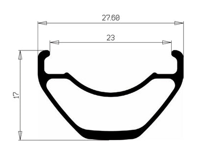 Profilo del cerchio HOPE FORTUS 23 W: larghezza esterna 27,6 mm, larghezza interna 23 mm, altezza 17 mm
