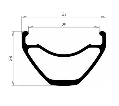 Profilo del cerchio HOPE FORTUS 26 W: larghezza esterna 31 mm, larghezza interna 26 mm, altezza 20 mm