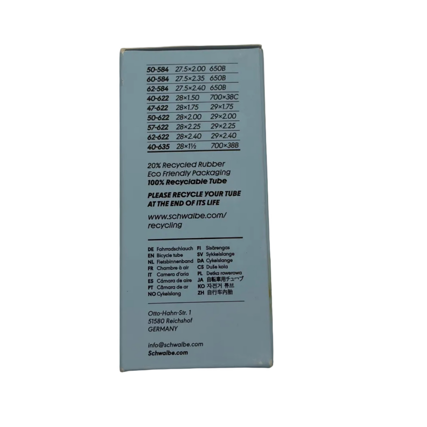 Camera d'aria SCHWALBE EXTRA LIGHT SV 19L 27,5x2,0/2,40 - 29x1,75/2,40 Presta 40 mm